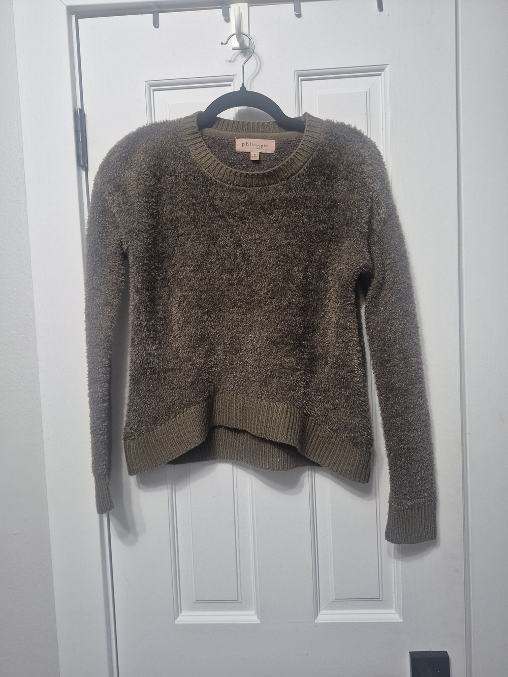 Philosophy Olive/brown Textured Crewneck Top